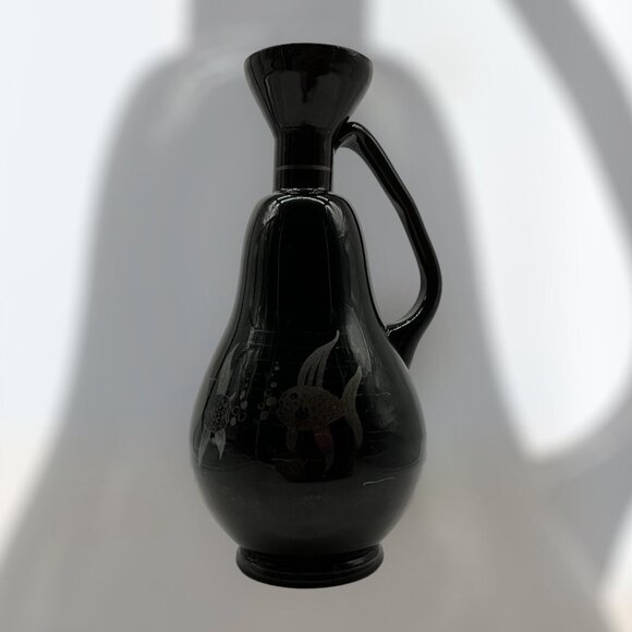 Antique Czechoslovakia Black Amethyst Vase w/ Silver Overlay Art Nouveau Style - Picture 5 of 16